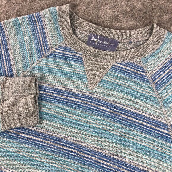 Tommy Bahama Sweater Mens Small‎ Blue Gray Striped Crew Neck 100% Cotton - Picture 1 of 16